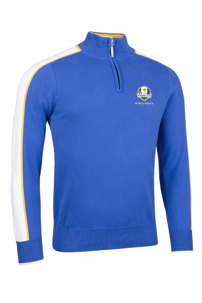 g.RC2023 GALLACHER Official Ryder Cup 2023 Mens Zip Neck Colour Block Sleeve Stripe Cotton Golf Sweater