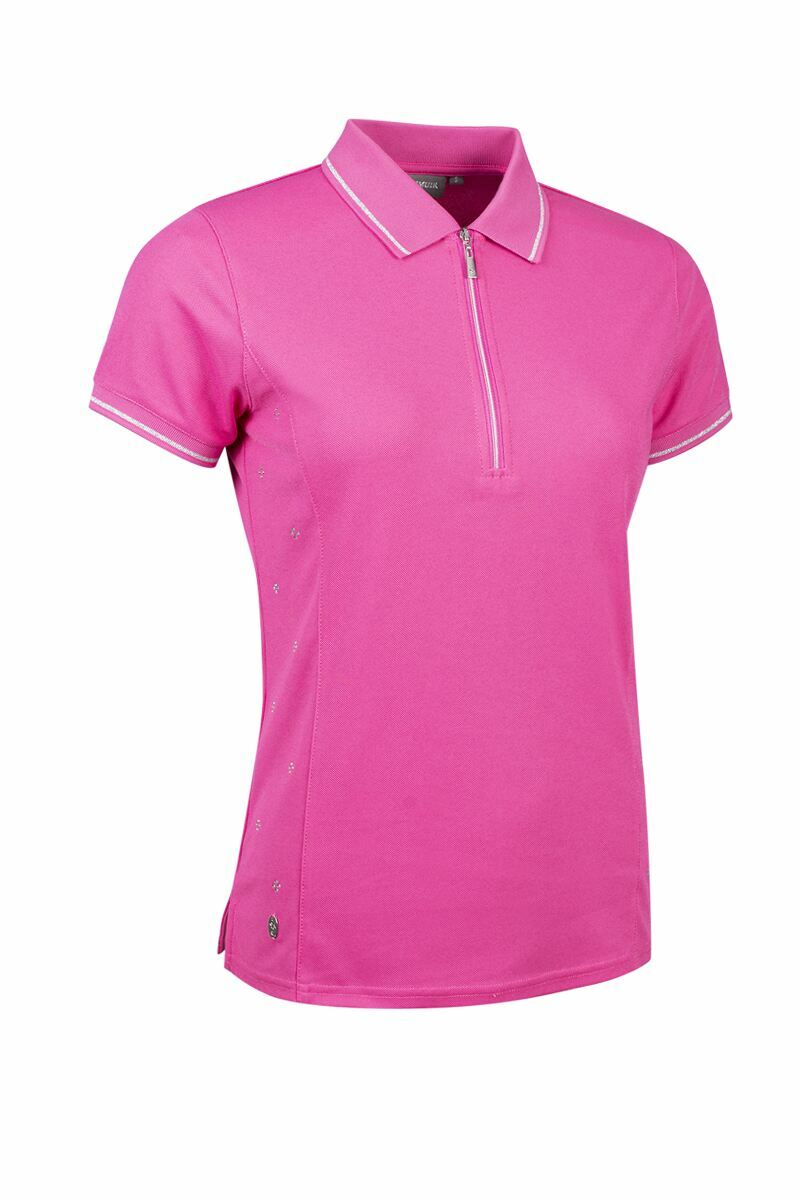 g.NANCY Ladies Diamante Panel Zip Performance Pique Golf Shirt