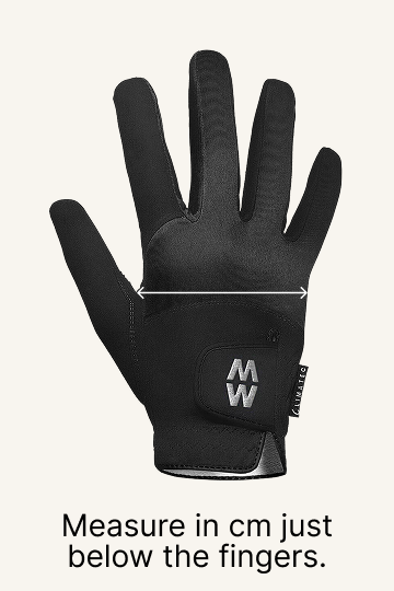 Measure in cm just below fingers