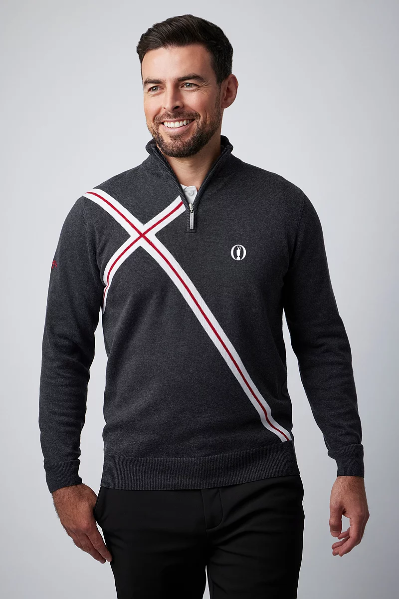 The Open Mens Cross Cotton Bracken Golf Sweater