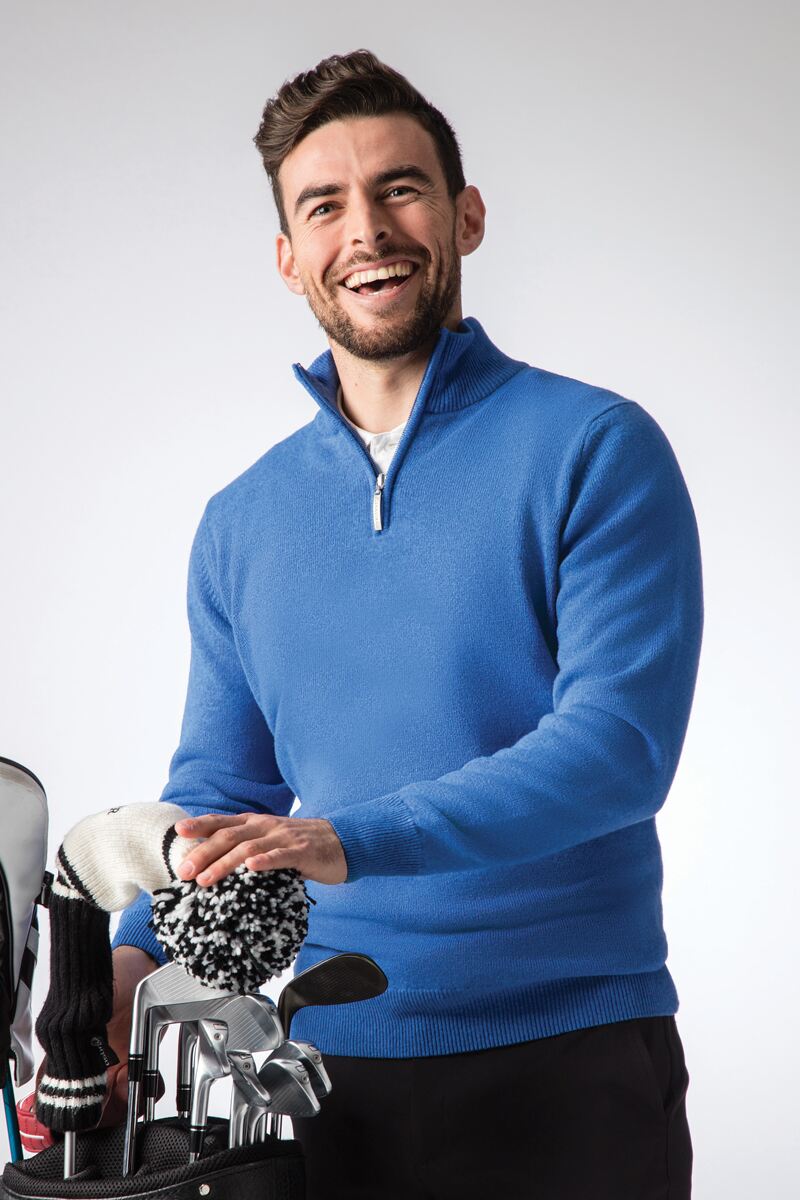 Mens Zip Lambswool Coll Golf Sweater