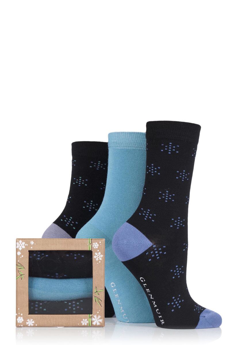 Ladies 3 Pair Glenmuir Gift Boxed Snow Flake Bamboo Socks