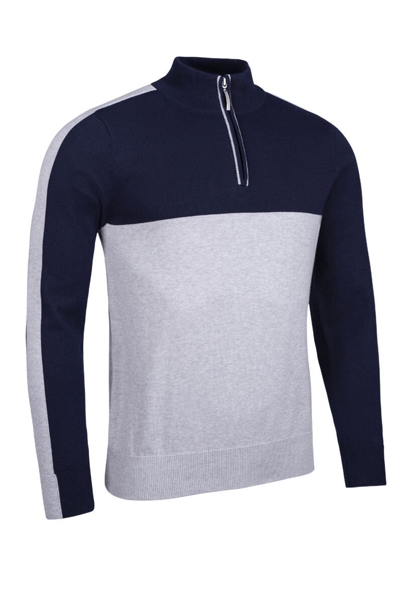 g.ELGIN Mens Zip Neck Colour Block Chest Cotton Golf Sweater