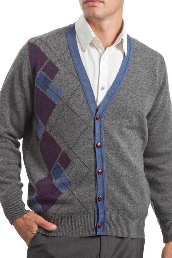 Mens Glenmuir Heritage Lambswool Argyle Half Front V Neck Cardigan