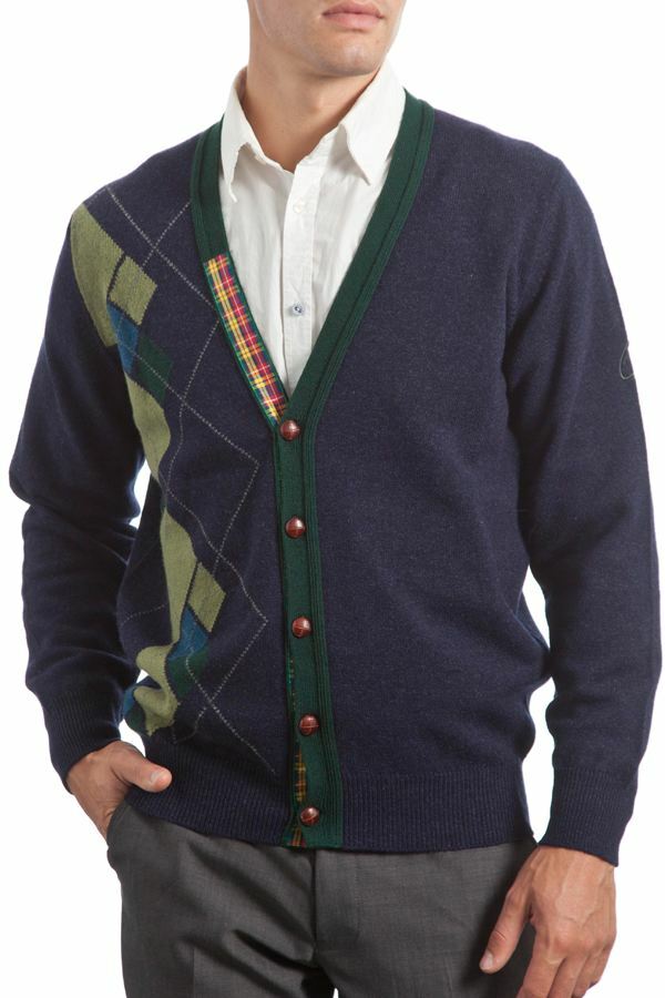Mens Glenmuir Heritage Lambswool Argyle Half Front V Neck Cardigan