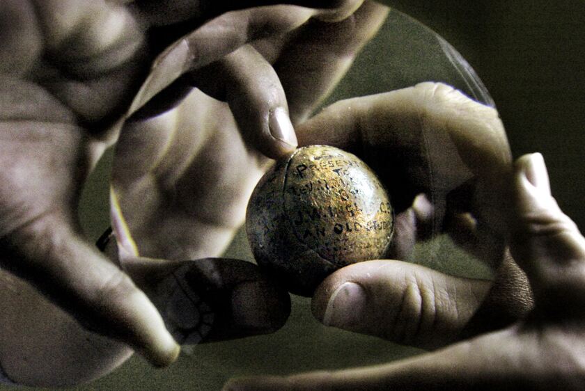 PA.1997300: A rare feather golf ball dating from 1790. David Cheskin/PA Archive. PA.1997300: A rare feather golf ball dating from 1790. David Cheskin/PA Archive.