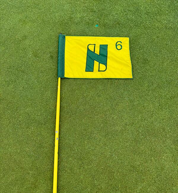 The flag form the sixth hole at Hudson National Golf Club