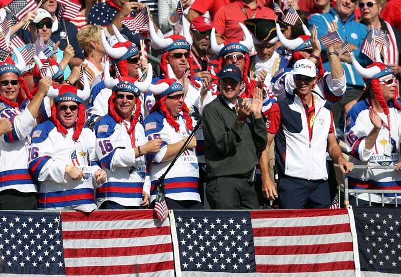 Bubba Watson embraces the rowdy American supporters. David Davies/PA Archive