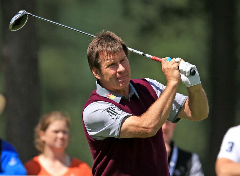 Nick Faldo showing off his 80% swing. Nigel French/PA Wire.