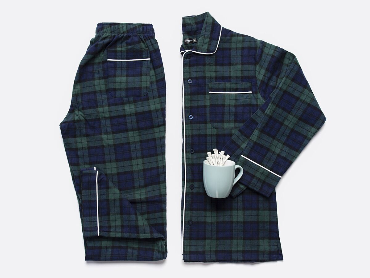 g.NESS Mens Cotton Flannel Tartan Piped Pyjama Set