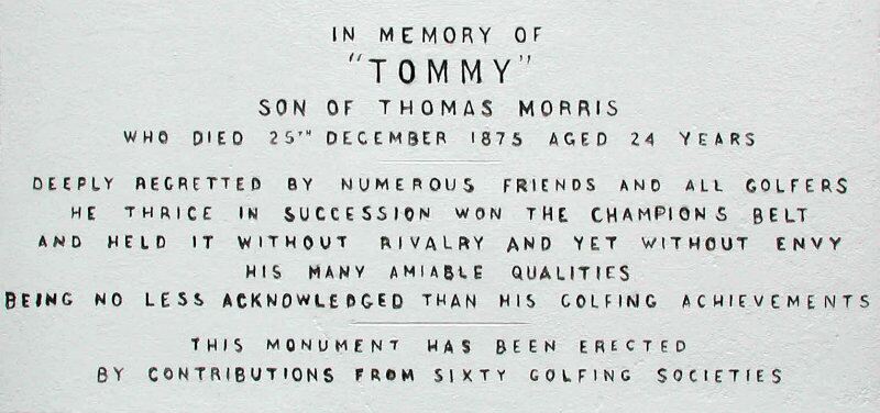 The inscription on Tom Morris’ son’s grave. Rebecca Naden/PA Archive